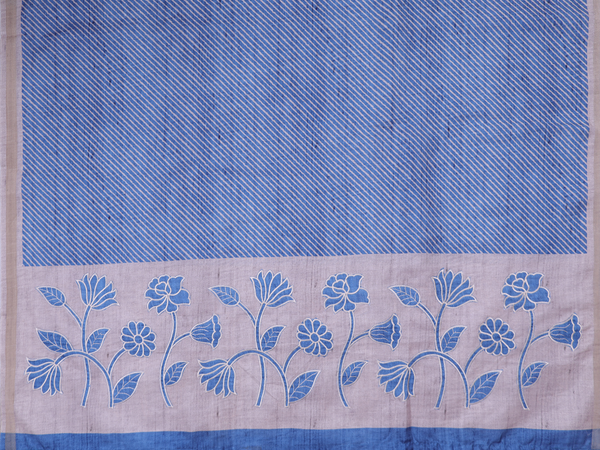 Diagonal Design Blue Tussar Unstitched Salwar Material