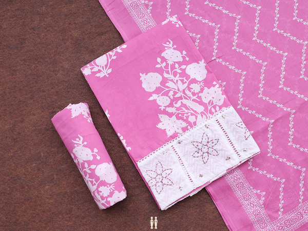 Floral Design Pink Cotton Unstitched Salwar Material