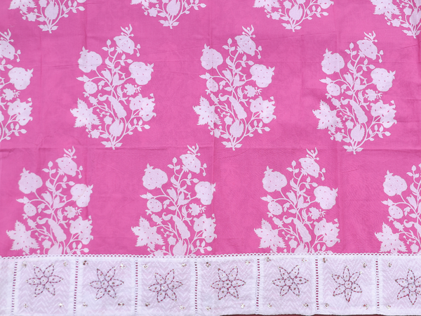 Floral Design Pink Cotton Unstitched Salwar Material