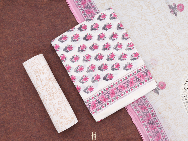 Floral Design Off White Cotton Unstitched Salwar Material