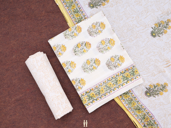 Floral Design Off White Cotton Unstitched Salwar Material