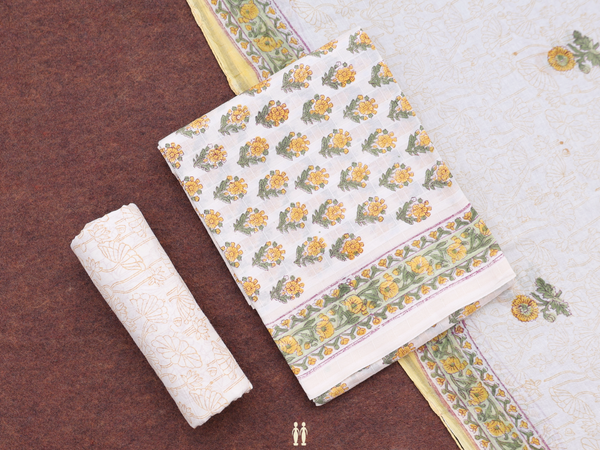 Floral Design White Cotton Unstitched Salwar Material