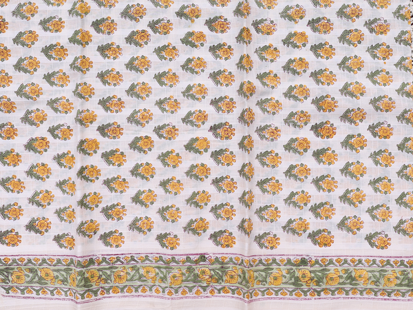 Floral Design White Cotton Unstitched Salwar Material