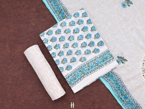 Floral Design White Cotton Unstitched Salwar Material