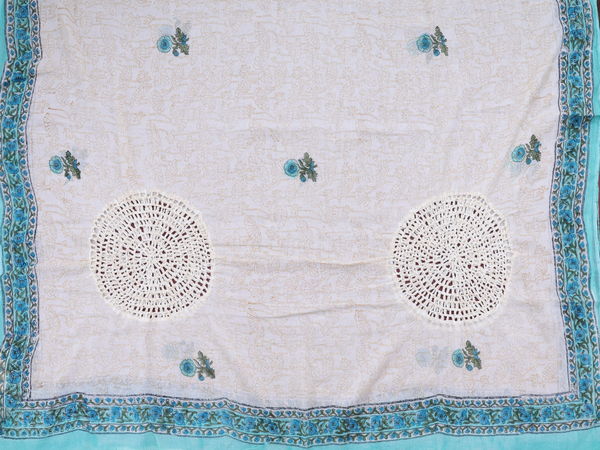 Floral Design White Cotton Unstitched Salwar Material