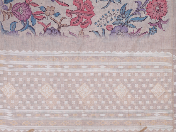 Floral Design Pink Semi Tussar Unstitched Salwar Material