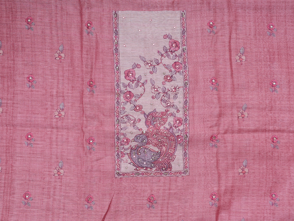 Floral Design Pink Semi Tussar Unstitched Salwar Material