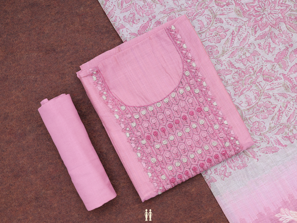 Threadwork Design Pink Cotton Unstitched Salwar Material