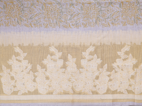 Threadwork Design Yellow Cotton Unstitched Salwar Material