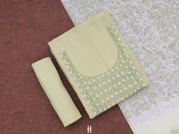 Threadwork Design Green Cotton Unstitched Salwar Material