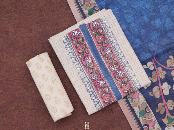 Stripes Design Cream Color Cotton Unstitched Salwar Material