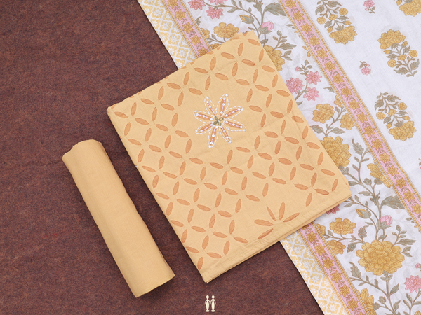 Floral Design Yellow Cotton Unstitched Salwar Material