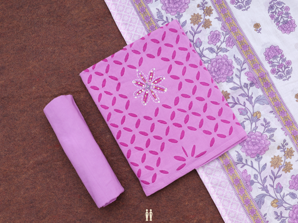 Floral Design Purple Cotton Unstitched Salwar Material