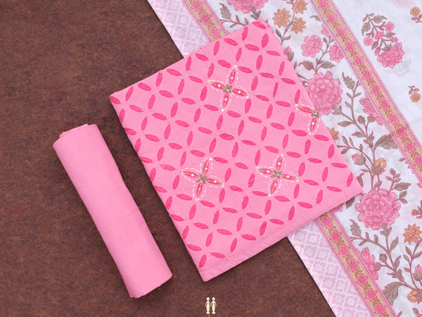 Floral Design Pink Cotton Unstitched Salwar Material