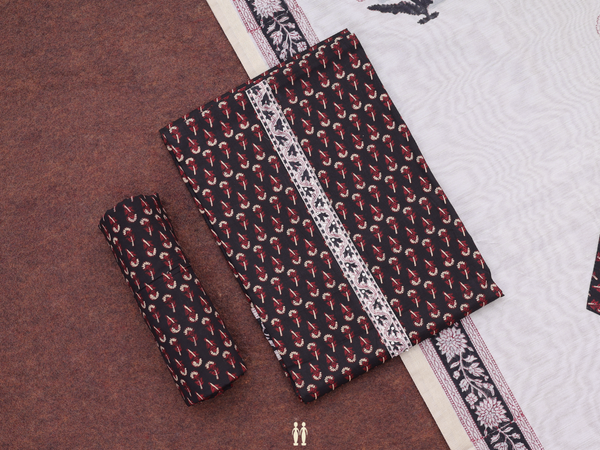 Printed Design Black Cotton Unstitched Salwar Material