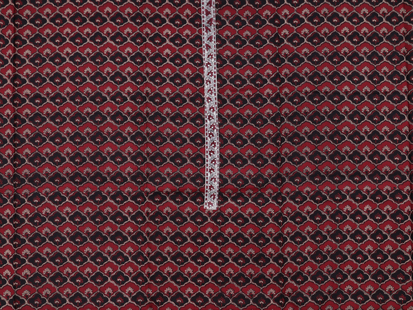 Ogee Design Red And Black Cotton Unstitched Salwar Material