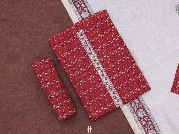 Printed Design Red Cotton Unstitched Salwar Material