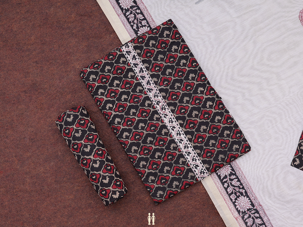 Ogee Design Black And Red Cotton Unstitched Salwar Material