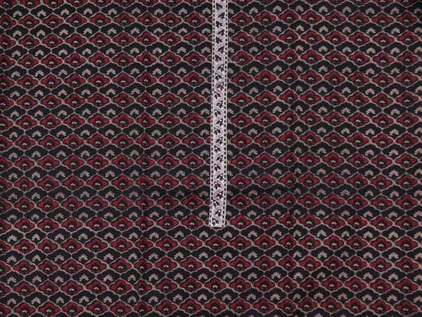 Ogee Design Black And Red Cotton Unstitched Salwar Material