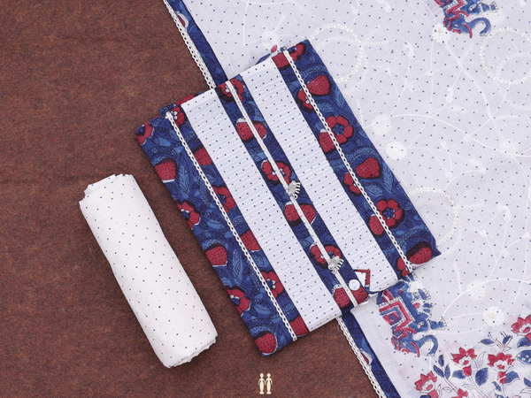 Floral Design Blue Cotton Unstitched Salwar Material