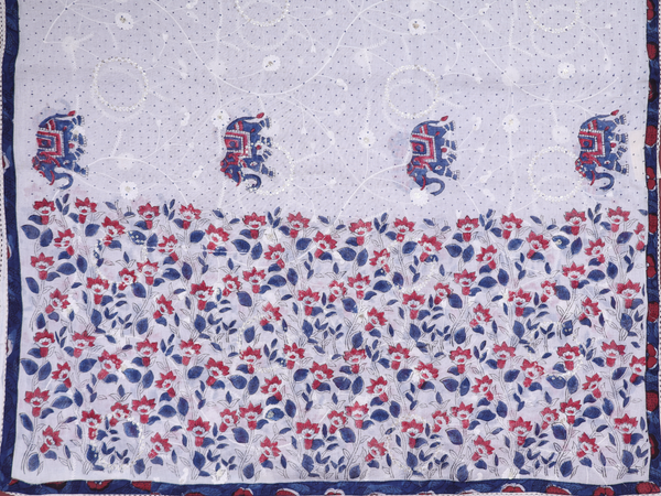Floral Design Blue Cotton Unstitched Salwar Material