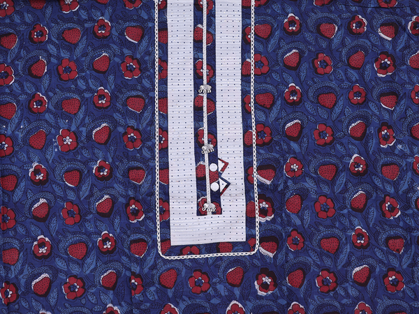 Floral Design Blue Cotton Unstitched Salwar Material