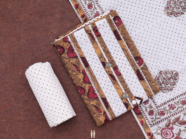 Floral Design Brown Cotton Unstitched Salwar Material