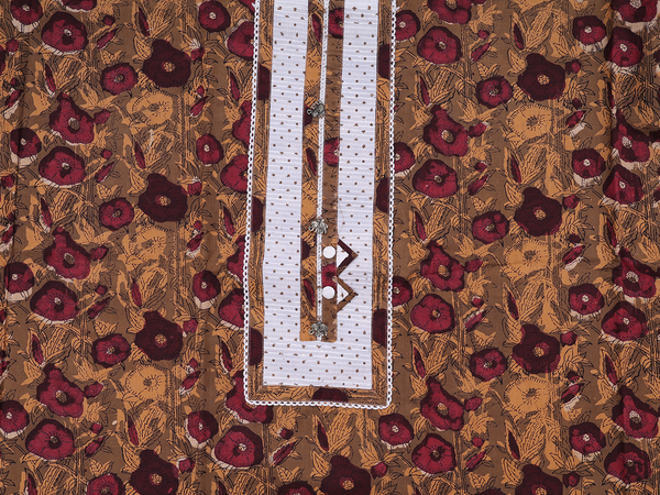 Floral Design Brown Cotton Unstitched Salwar Material