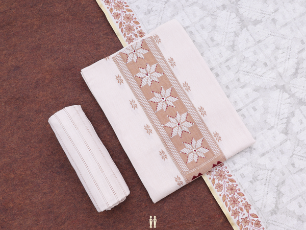 Threadwork Buttas White Cotton Unstitched Salwar Material