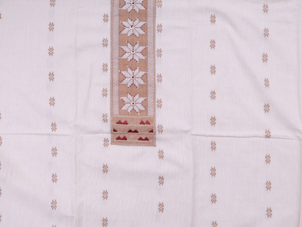 Threadwork Buttas White Cotton Unstitched Salwar Material