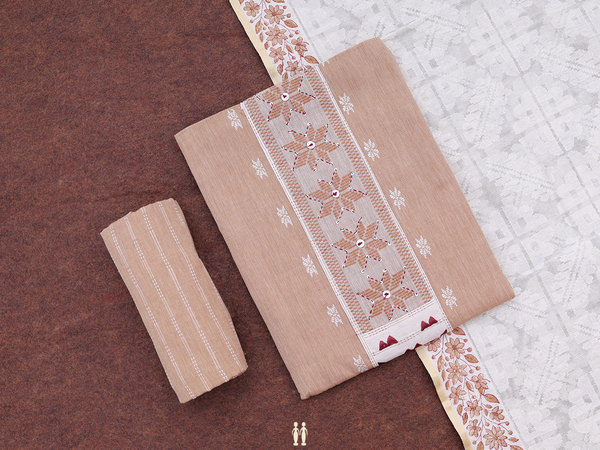 Threadwork Buttas Brown Cotton Unstitched Salwar Material
