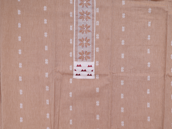 Threadwork Buttas Brown Cotton Unstitched Salwar Material