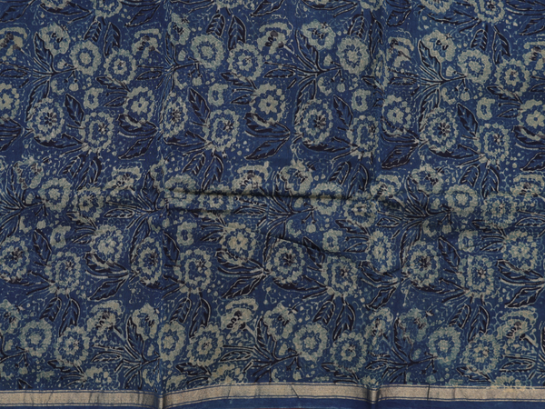 Floral Design Blue Cotton Unstitched Salwar Material