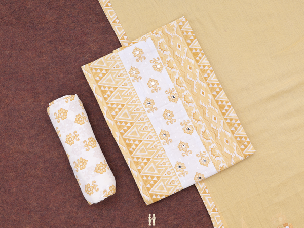 Printed Design Yellow Cotton Unstitched Salwar Material