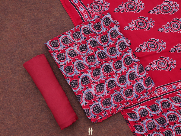 Printed Design Red Modal Silk Unstitched Salwar Material