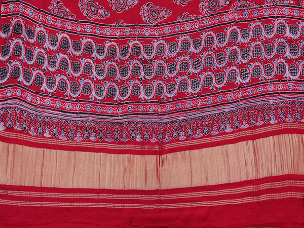 Printed Design Red Modal Silk Unstitched Salwar Material