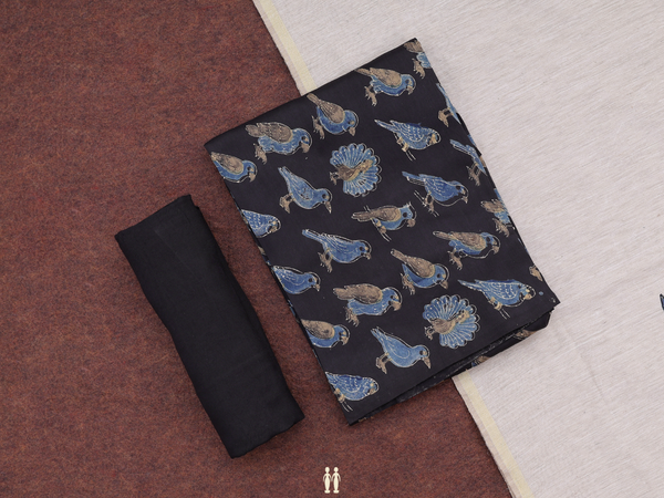 Birds Design Black Chanderi Cotton Unstitched Salwar Material