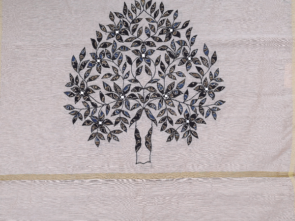 Birds Design Black Chanderi Cotton Unstitched Salwar Material