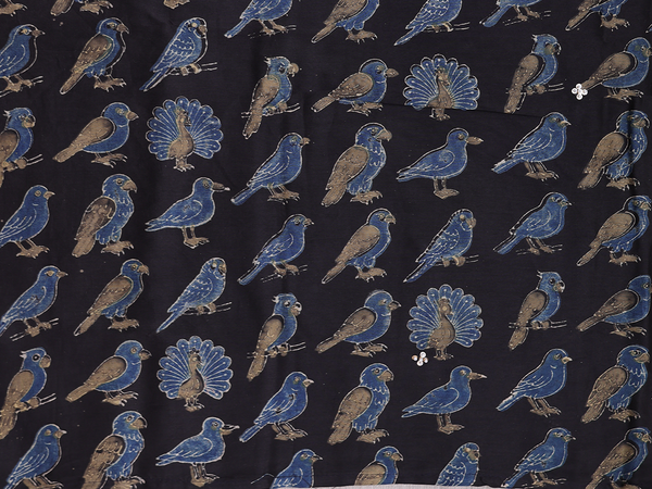 Birds Design Black Chanderi Cotton Unstitched Salwar Material