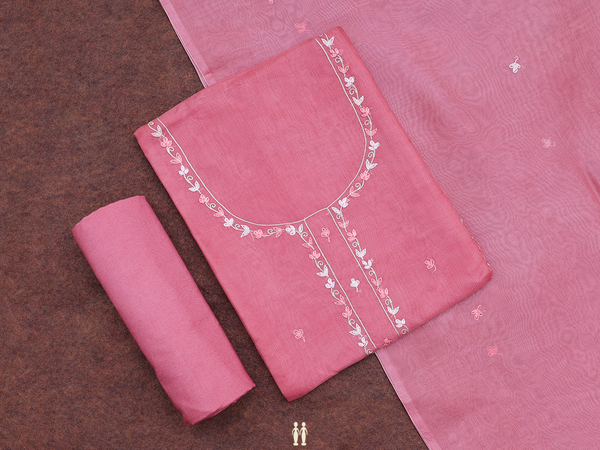 Floral Buttas Dusty Pink Organza Unstitched Salwar Material