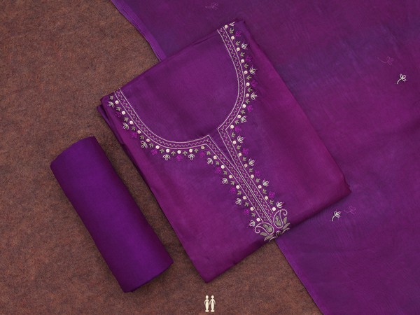 Embroidered Design Deep Purple Organza Salwar Material