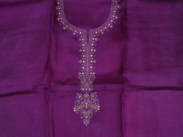 Embroidered Design Deep Purple Organza Salwar Material