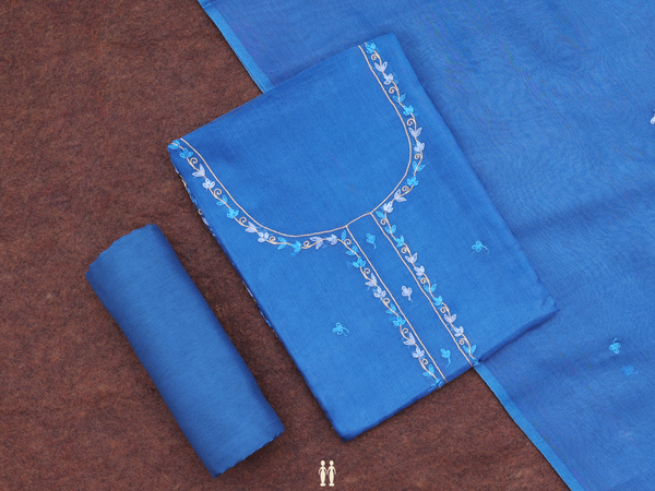 Embroidered Design Cobalt Blue Organza Salwar Material