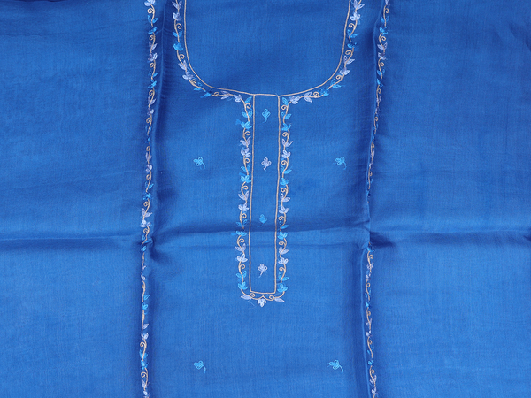 Embroidered Design Cobalt Blue Organza Salwar Material