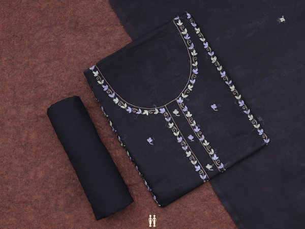 Floral Buttas Black Organza Unstitched Salwar Material