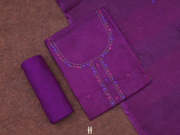 Embroidered Design Purple Organza Unstitched Salwar Material