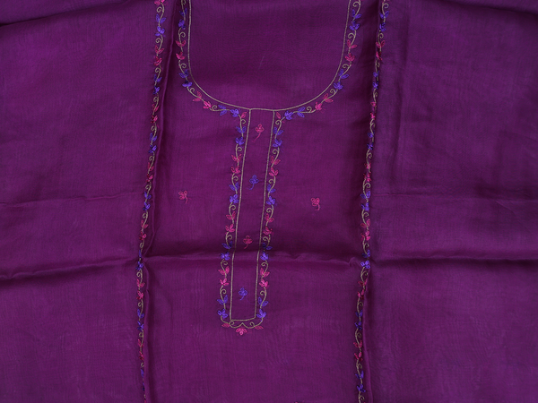 Embroidered Design Purple Organza Unstitched Salwar Material
