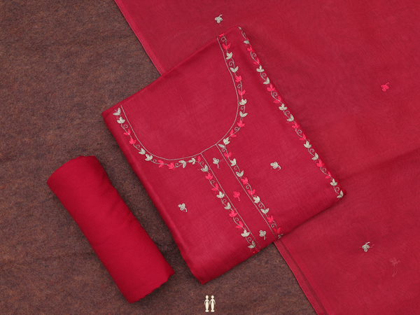 Embroidered Design Red Organza Unstitched Salwar Material