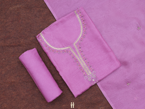 Embroidered Design Mauve Organza Salwar Material