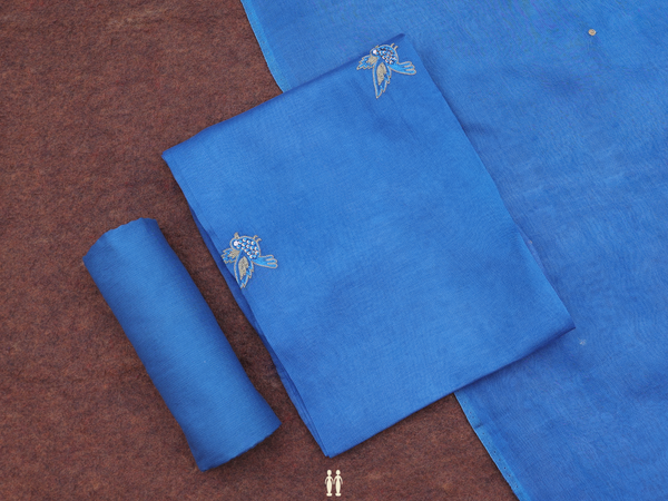 Birds Buttas Cobalt Blue Organza Unstitched Salwar Material